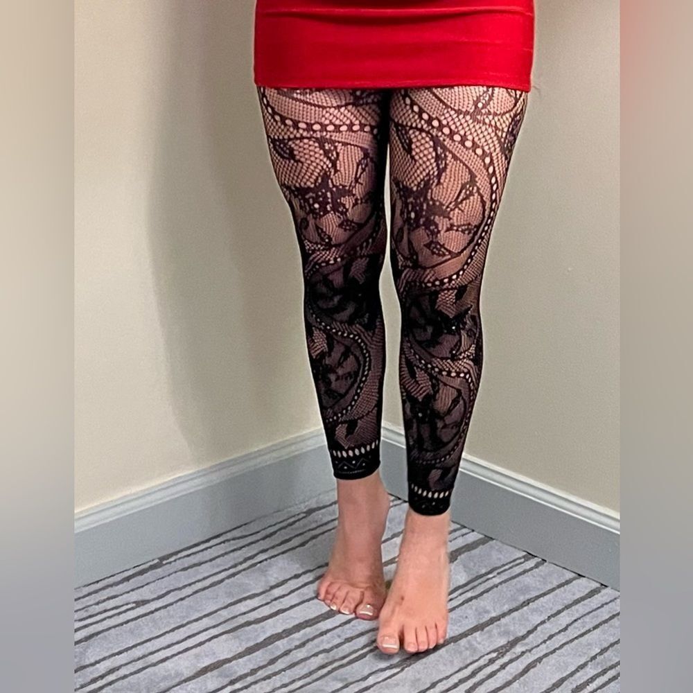 Footless Floral Pattern Fishnet Tights - Picture 7 of 10